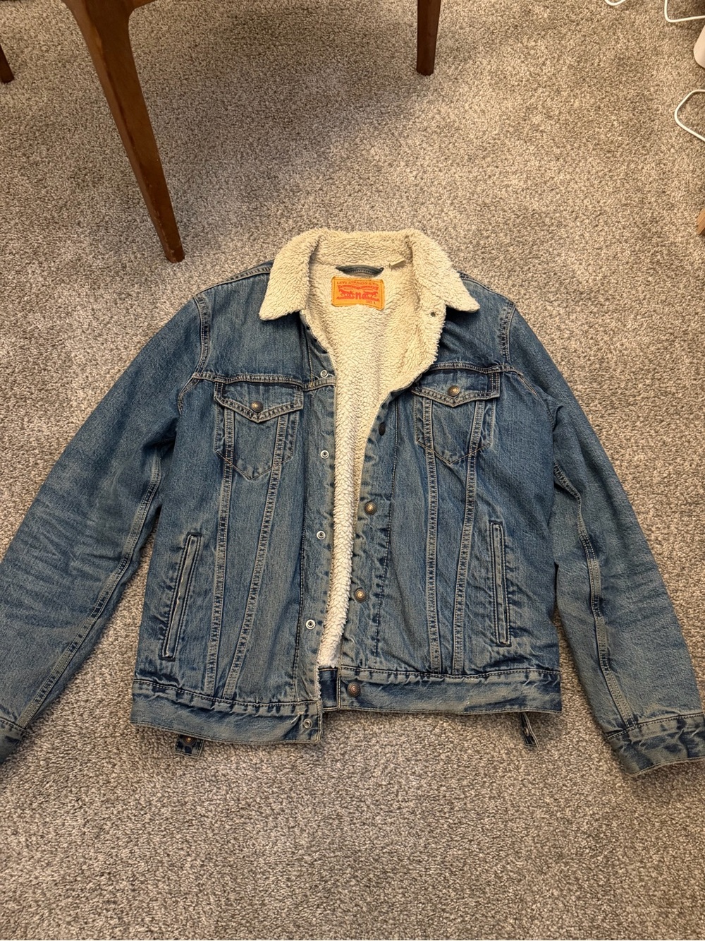Levi's Blue Denim Sherpa Jacket with Cream Lining